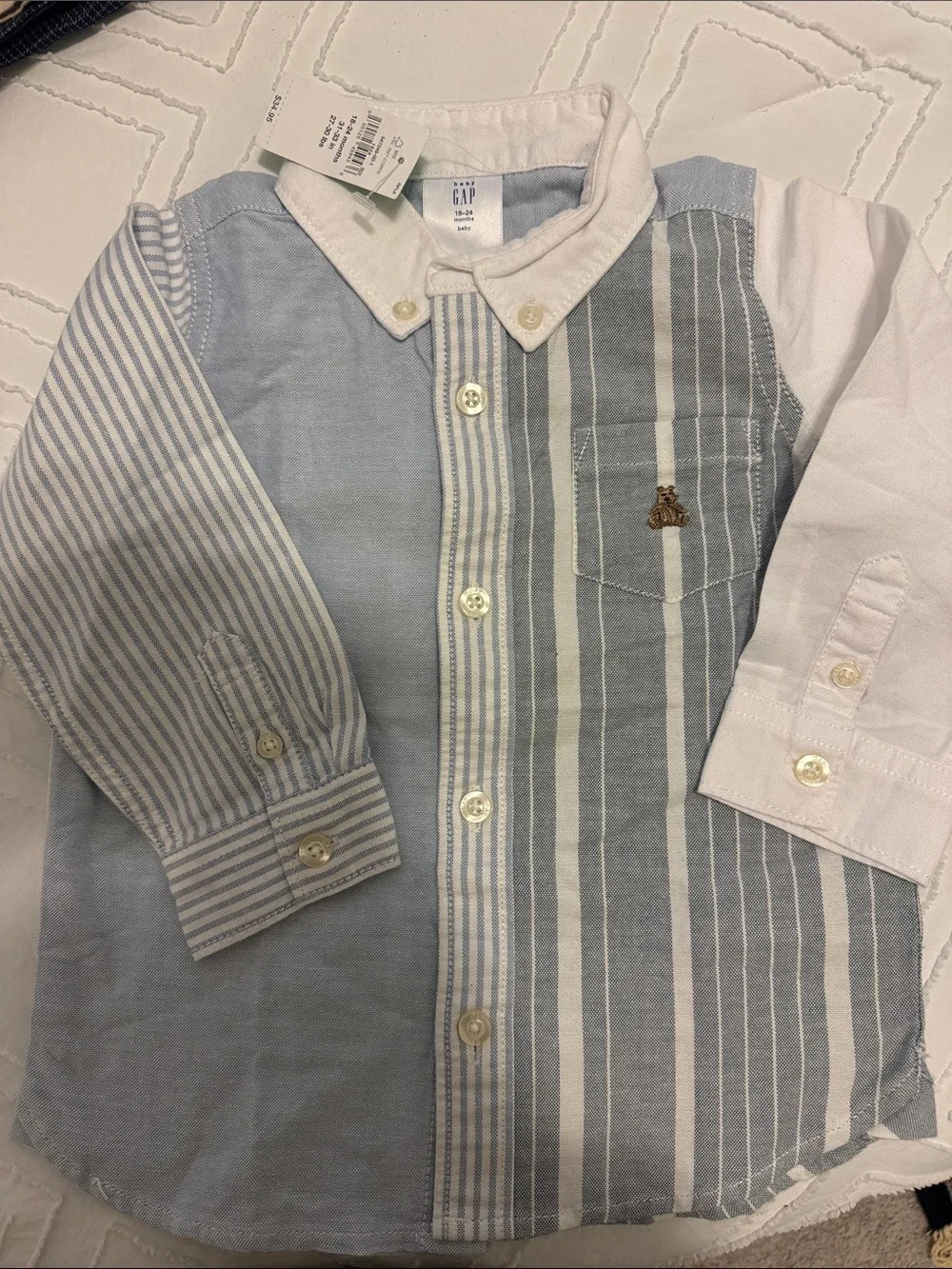 GAP Boys Mixed-Stripe Button-Down Shirt in Light Blue & White